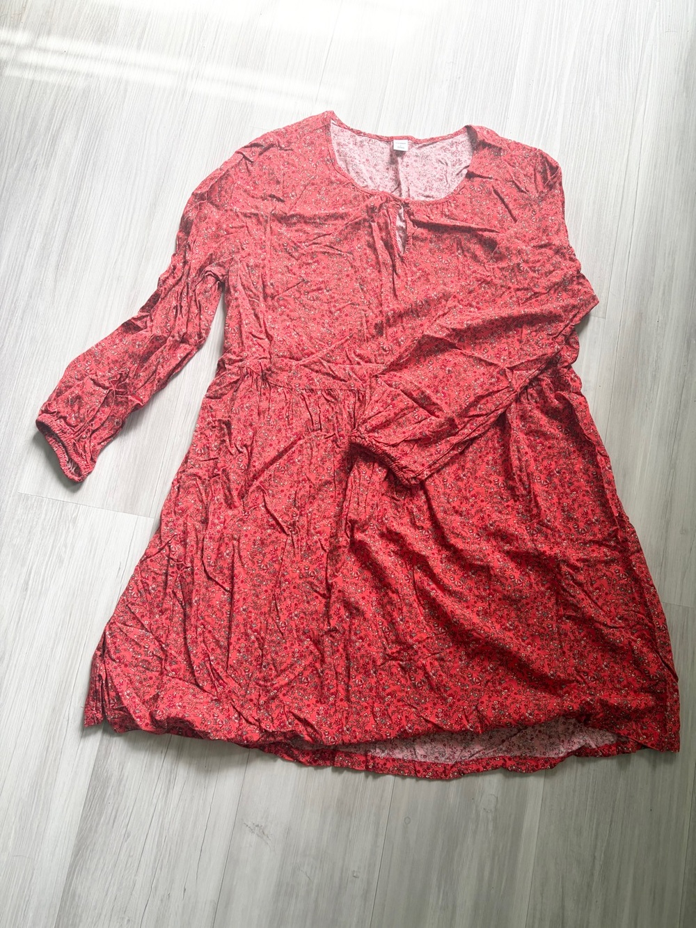 Old Navy Red Floral Long-Sleeve Tunic Dress